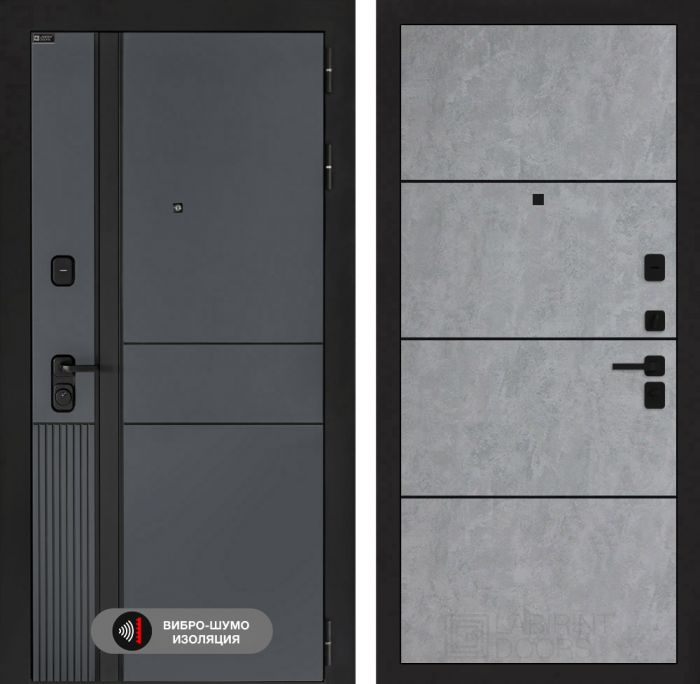 Входная дверь Лабиринт EVOLAB 25 – Бетон светлый, черный молдинг