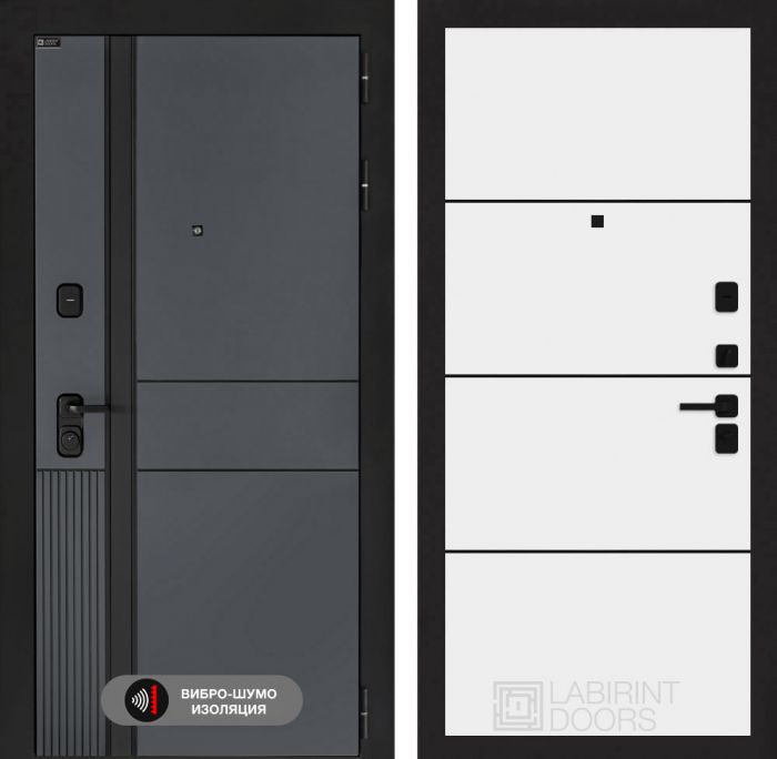 Входная дверь Лабиринт EVOLAB 25 – Белый софт, черный молдинг