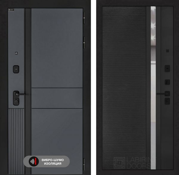 Входная дверь Лабиринт EVOLAB 31 – Черный кварц, зеркальная вставка с тонировкой