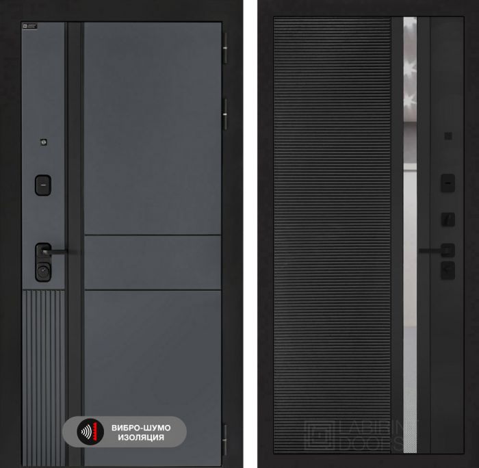 Входная дверь Лабиринт EVOLAB 31 – Черный кварц, зеркальная вставка с тонировкой