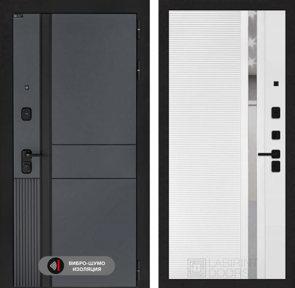 Входная дверь Лабиринт EVOLAB 31 – Белый софт, зеркальная вставка с тонировкой