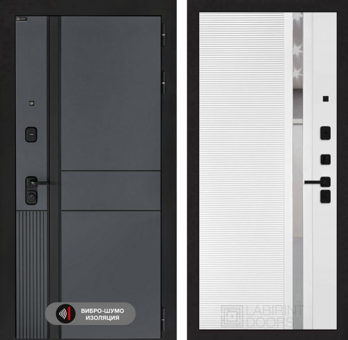 Входная дверь Лабиринт EVOLAB 31 – Белый софт, зеркальная вставка с тонировкой