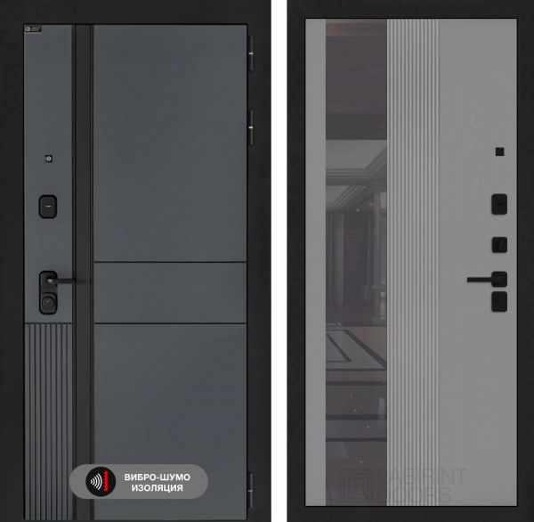 Входная дверь Лабиринт EVOLAB с Зеркалом 32 тонированным – Серый рельеф софт