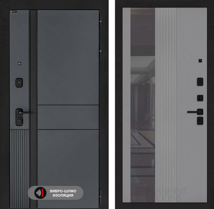 Входная дверь Лабиринт EVOLAB с Зеркалом 32 тонированным – Серый рельеф софт