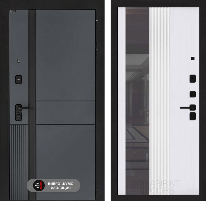 Входная дверь Лабиринт EVOLAB с Зеркалом 32 тонированным – Белый рельеф софт