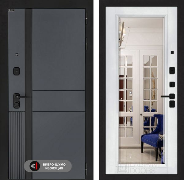 Входная дверь Лабиринт EVOLAB с Зеркалом Фацет – Белый софт