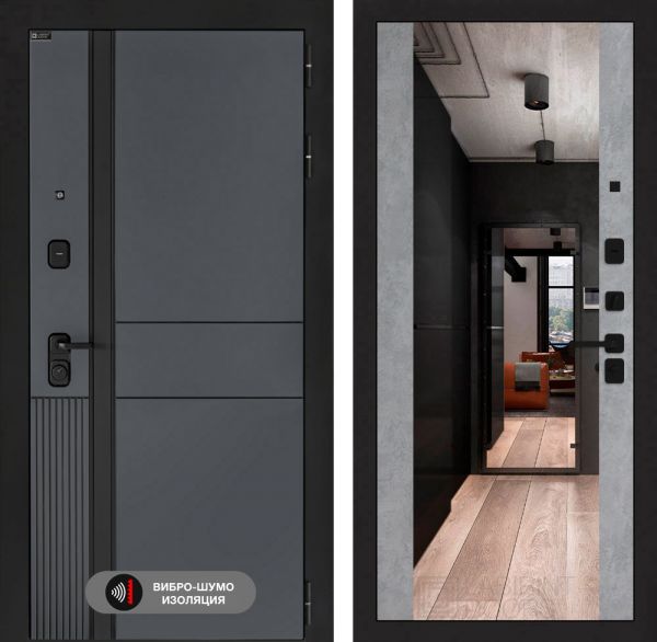 Входная дверь Лабиринт EVOLAB с зеркалом Максимум – Бетон светлый