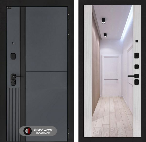 Входная дверь Лабиринт EVOLAB с Зеркалом Максимум – Сандал белый