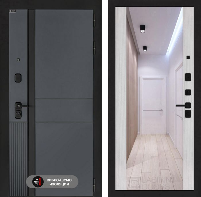 Входная дверь Лабиринт EVOLAB с Зеркалом Максимум – Сандал белый