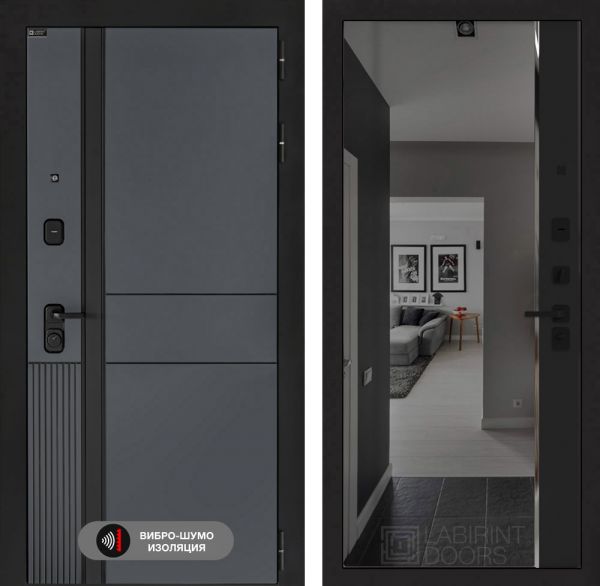 Входная дверь Лабиринт EVOLAB с зеркалом Панорама с тонировкой – Черный кварц