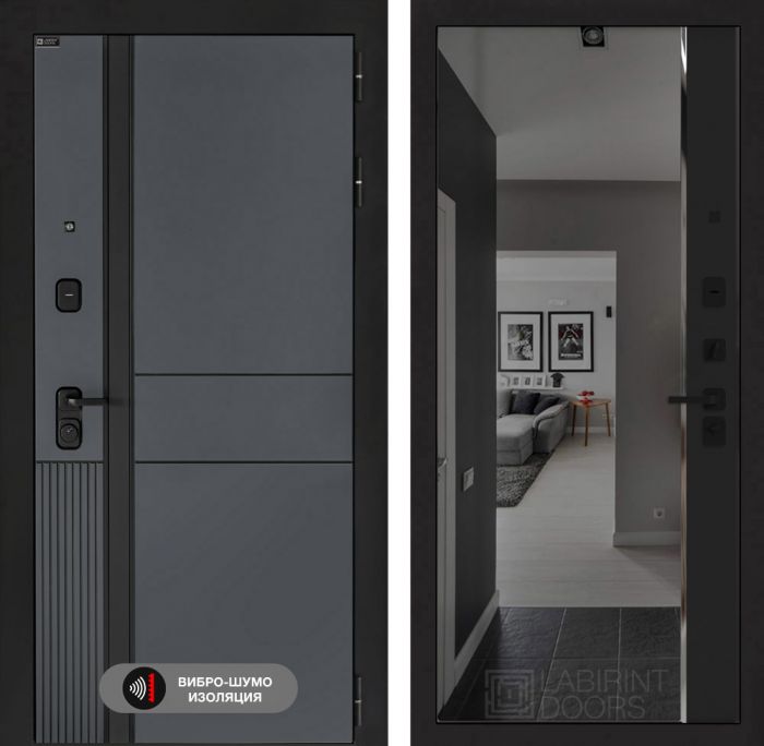 Входная дверь Лабиринт EVOLAB с зеркалом Панорама с тонировкой – Черный кварц