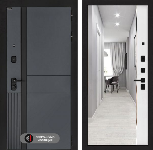 Входная дверь Лабиринт EVOLAB с зеркалом Панорама – Белый софт