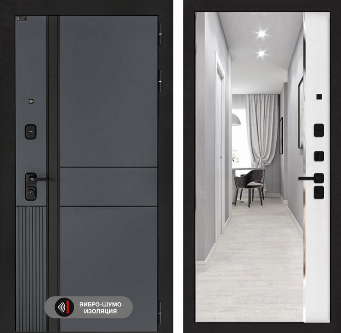 Входная дверь Лабиринт EVOLAB с зеркалом Панорама – Белый софт