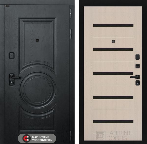 Входная дверь Лабиринт GRAND 01 - Беленый дуб, стекло черное