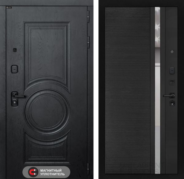 Входная дверь Лабиринт Гранд (GRAND) - 31 Черный кварц зеркальная вставка с тонировкой