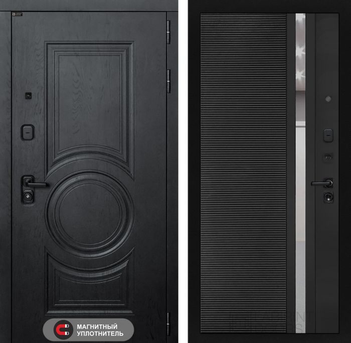 Входная дверь Лабиринт Гранд (GRAND) - 31 Черный кварц зеркальная вставка с тонировкой