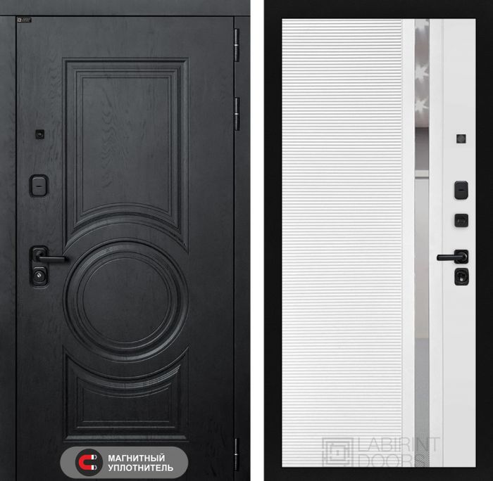 Входная дверь Лабиринт Гранд (GRAND) - 31 Белый софт зеркальная вставка с тонировкой