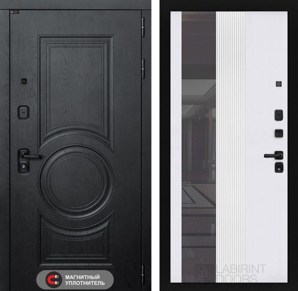 Входная дверь Лабиринт Гранд (GRAND) - 32 Зеркало тонированное Белый софт рельеф