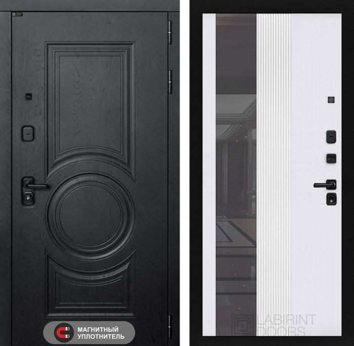 Входная дверь Лабиринт Гранд (GRAND) - 32 Зеркало тонированное Белый софт рельеф