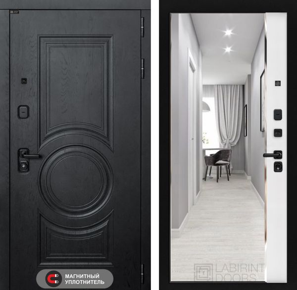 Входная дверь Лабиринт GRAND с зеркалом Панорама - Белый софт