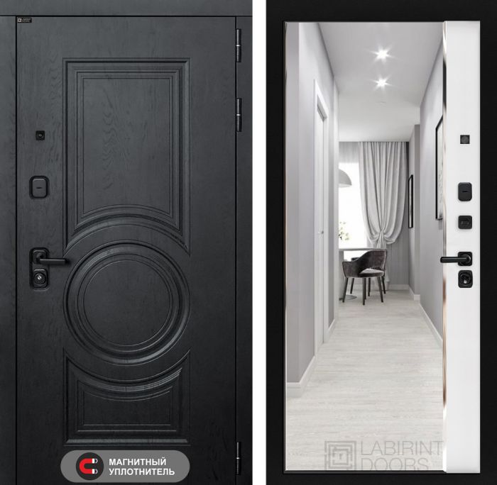 Входная дверь Лабиринт GRAND с зеркалом Панорама - Белый софт