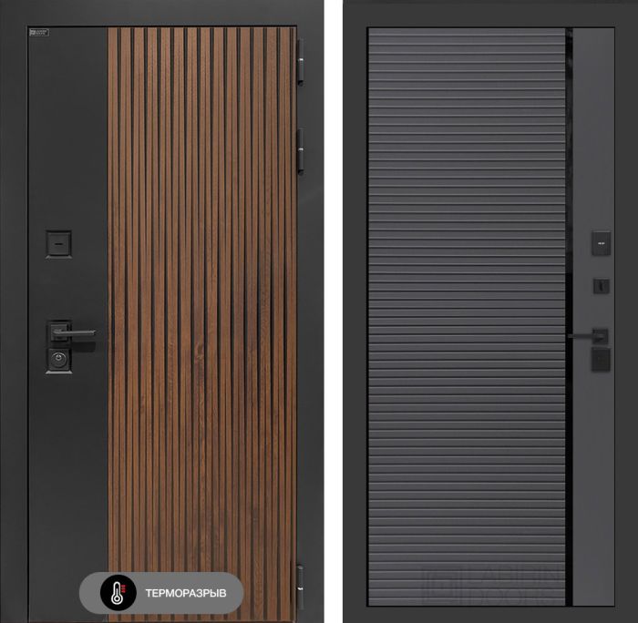 Входная дверь Лабиринт Айслаб 22 – Графит софт, черная вставка