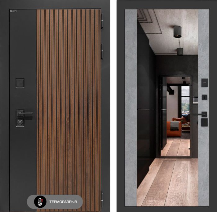 Входная дверь Лабиринт Айслаб зеркалом Максимум – Бетон светлый