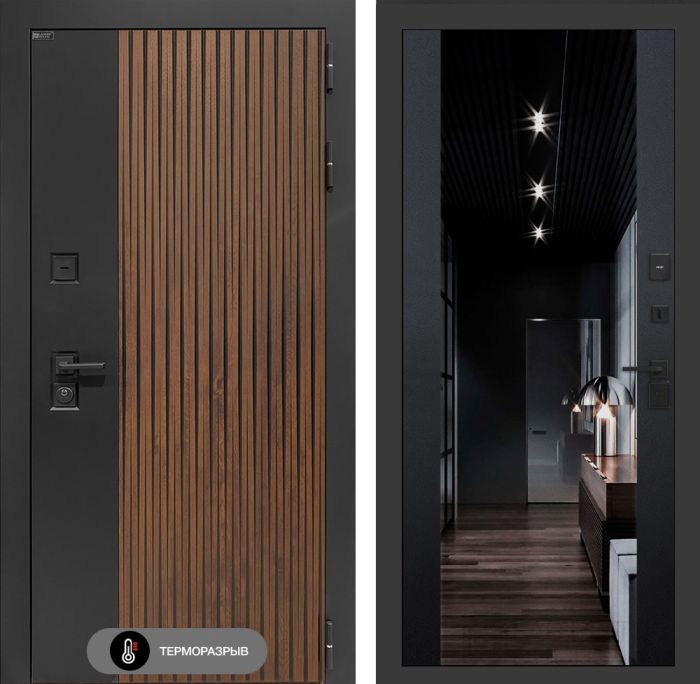 Входная дверь Лабиринт Айслаб зеркалом Максимум – Черный кварц