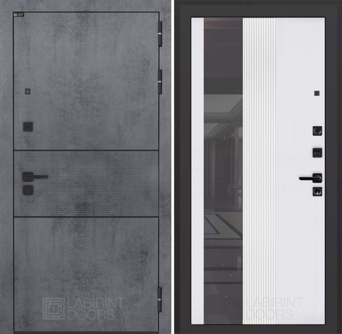Входная дверь Лабиринт Инфинити (INFINITY) 32 - Зеркало тонированное Белый софт рельеф