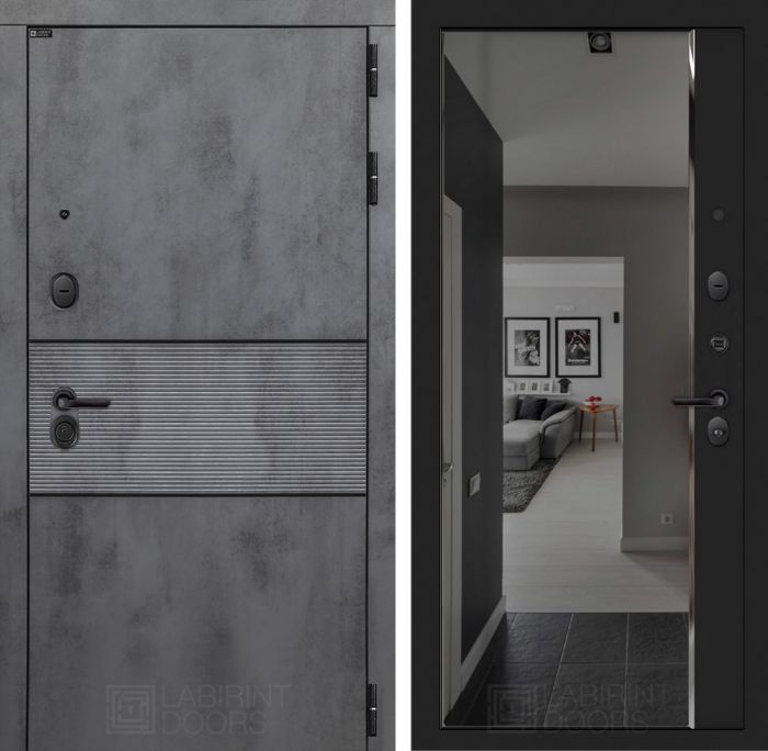 Входная дверь Лабиринт INFINITY с зеркалом Панорама с тонировкой - Черный кварц