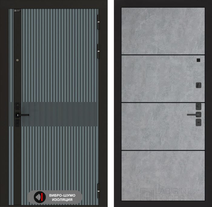 Входная дверь Лабиринт ИССИДА (ISSIDA) - 25 Бетон светлый, черный молдинг