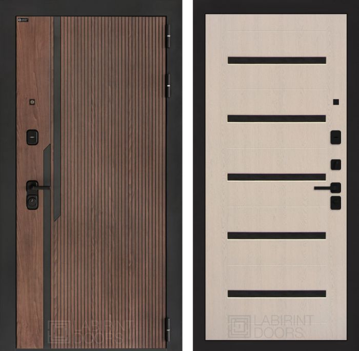 Входная дверь Лабиринт KARMINA 01 – Беленый дуб, стекло черное