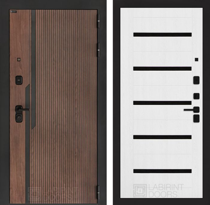 Входная дверь Лабиринт KARMINA 01 – Белое дерево, стекло черное