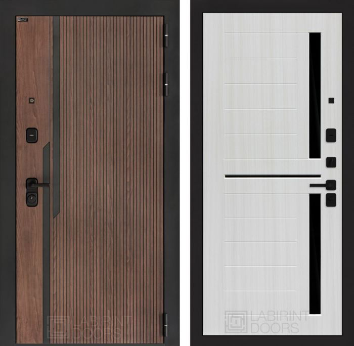 Входная дверь Лабиринт KARMINA 02 – Сандал белый, стекло черное