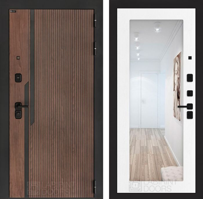 Входная дверь Лабиринт KARMINA с Зеркалом 18 – Белое дерево