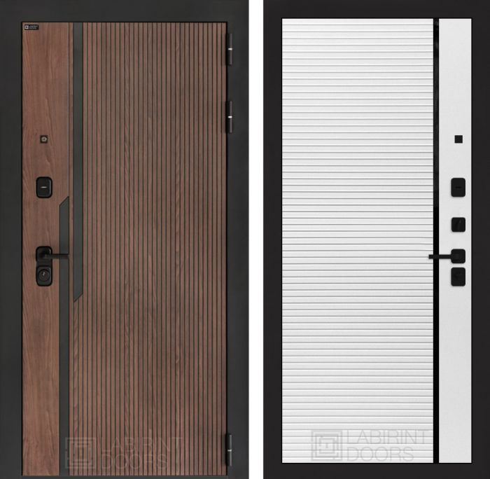 Входная дверь Лабиринт KARMINA 22 – Белый софт, черная вставка