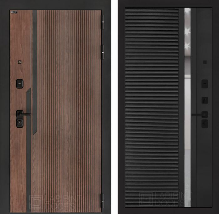 Входная дверь Лабиринт KARMINA 31 – Черный кварц, зеркальная вставка с тонировкой