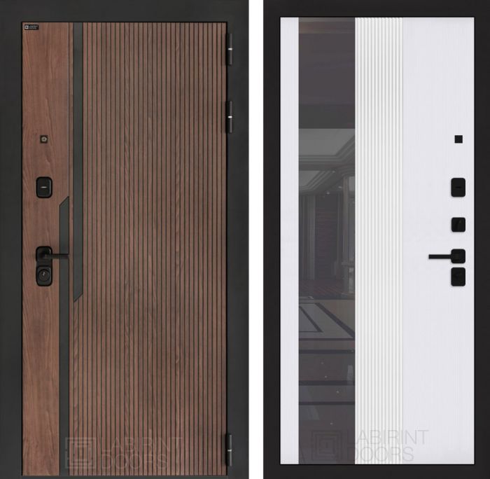 Входная дверь Лабиринт KARMINA с Зеркалом 32 тонированным – Белый рельеф софт