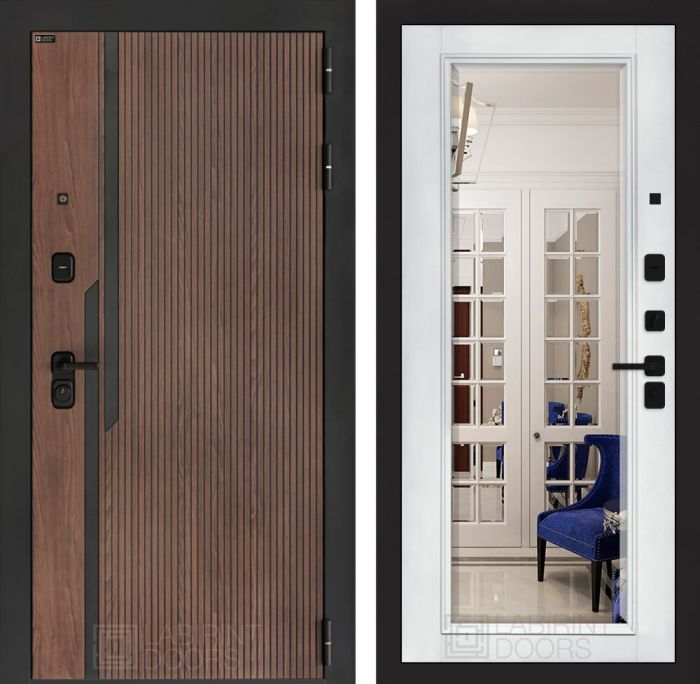 Входная дверь Лабиринт KARMINA с Зеркалом Фацет – Белый софт