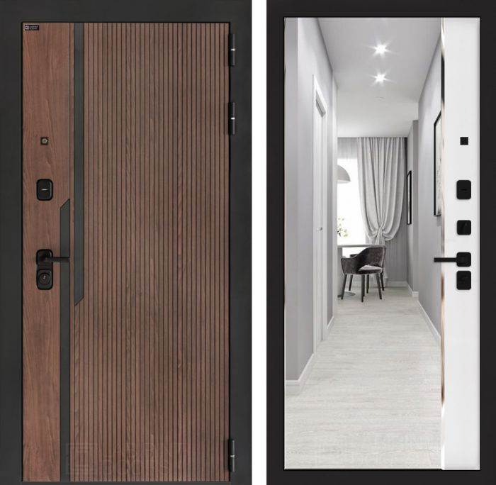 Входная дверь Лабиринт KARMINA с зеркалом Панорама – Белый софт