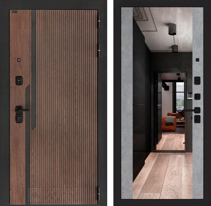 Входная дверь Лабиринт KARMINA с Зеркалом Максимум – Бетон светлый