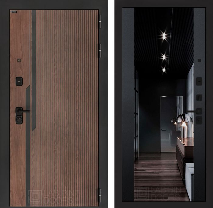 Входная дверь Лабиринт KARMINA с Зеркалом тонированным Максимум – Черный кварц