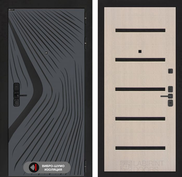 Входная дверь Лабиринт LEOLAB 01 – Беленый дуб, стекло черное