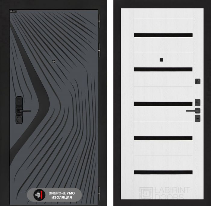 Входная дверь Лабиринт LEOLAB 01 – Белое дерево, стекло черное