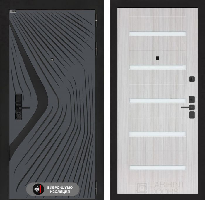 Входная дверь Лабиринт LEOLAB 01 - Сандал белый, стекло белое