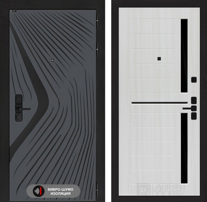 Входная дверь Лабиринт LEOLAB 02 – Сандал белый, стекло черное