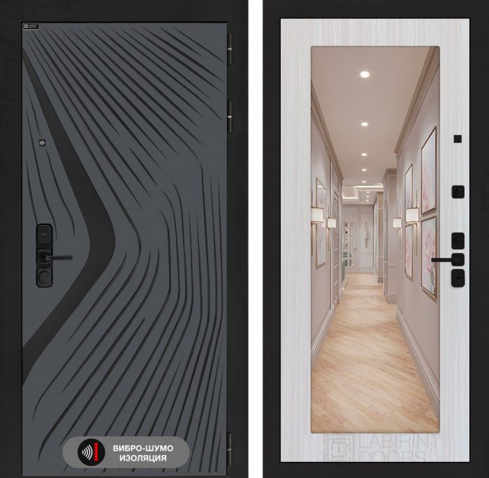 Входная дверь Лабиринт LEOLAB с зеркалом 18 – Сандал белый