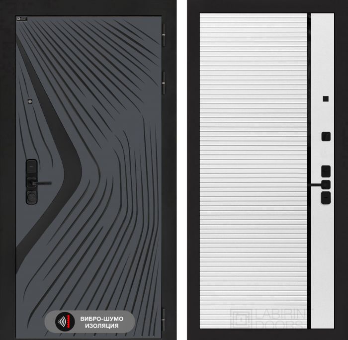 Входная дверь Лабиринт LEOLAB 22 – Белый софт, черная вставка