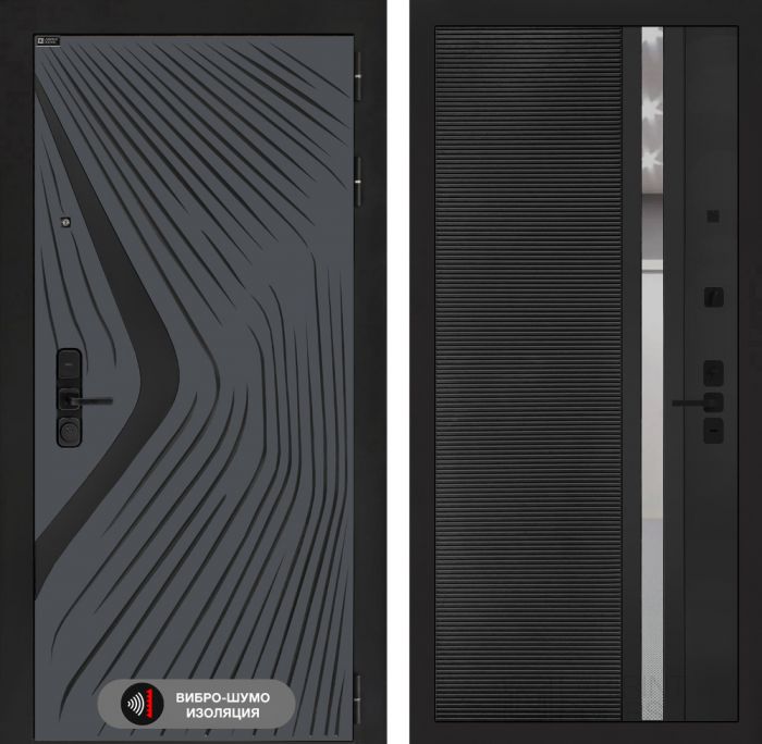 Входная дверь Лабиринт LEOLAB 31 – Черный кварц, зеркальная вставка с тонировкой