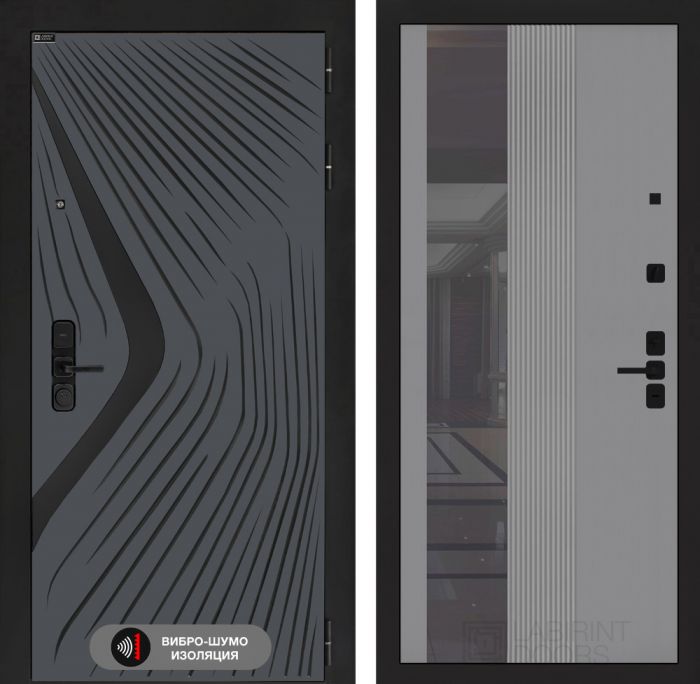 Входная дверь Лабиринт LEOLAB с Зеркалом 32 тонированным – Серый рельеф софт